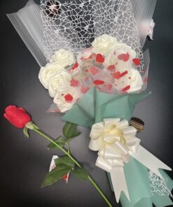 Raffaello and Ferrero Rocher Chocolates in a Green and Ivory Palette Bouquet